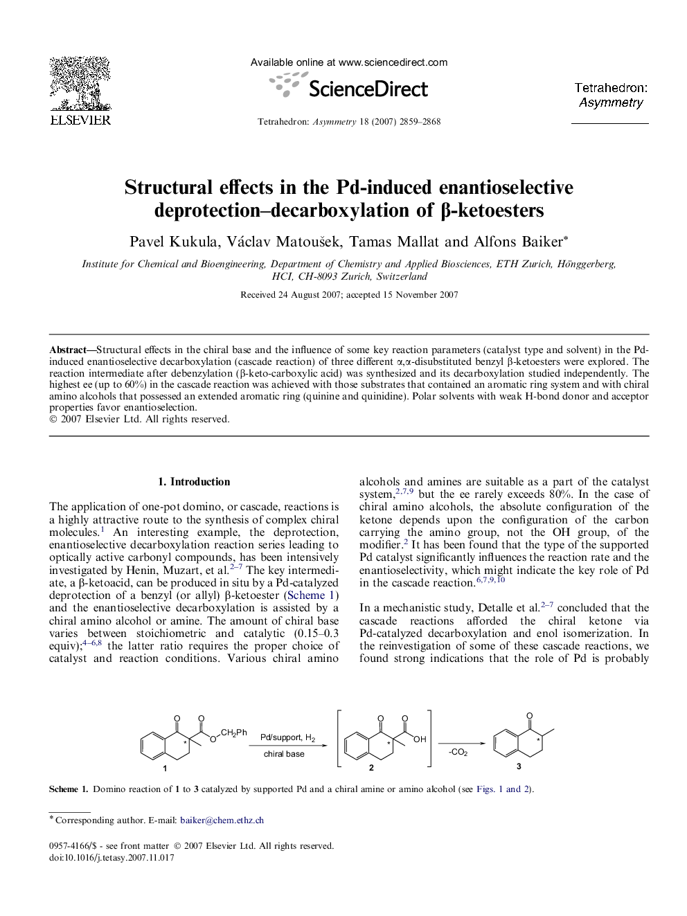 Structural effects in the Pd-induced enantioselective deprotection–decarboxylation of β-ketoesters