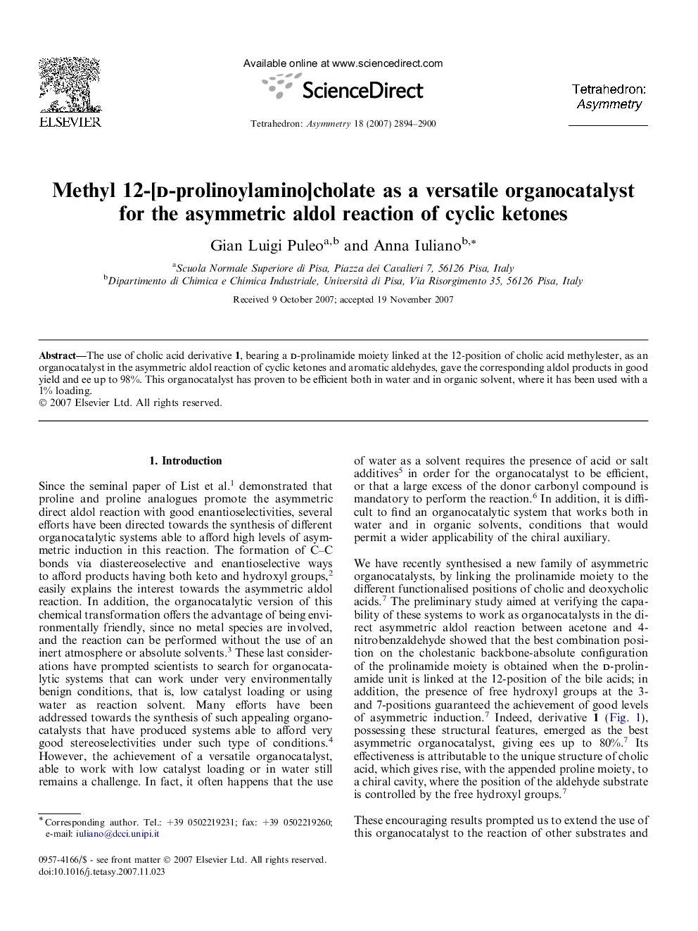 Methyl 12-[d-prolinoylamino]cholate as a versatile organocatalyst for the asymmetric aldol reaction of cyclic ketones