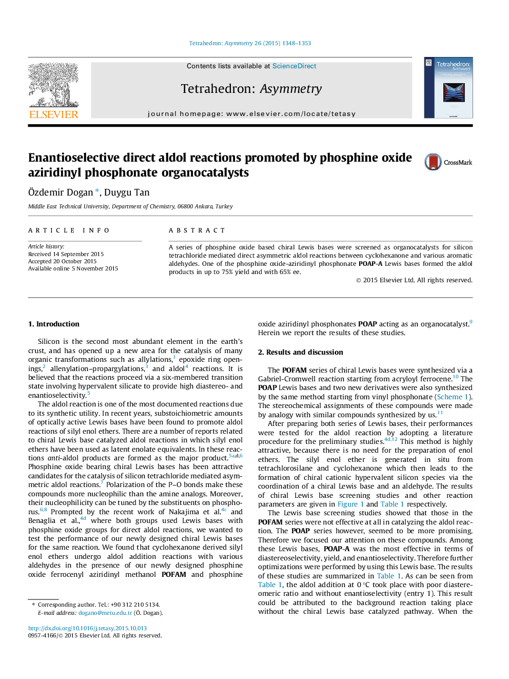 Enantioselective direct aldol reactions promoted by phosphine oxide aziridinyl phosphonate organocatalysts