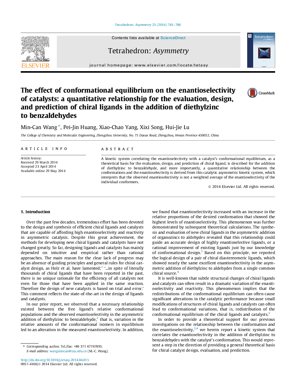 The effect of conformational equilibrium on the enantioselectivity of catalysts: a quantitative relationship for the evaluation, design, and prediction of chiral ligands in the addition of diethylzinc to benzaldehydes