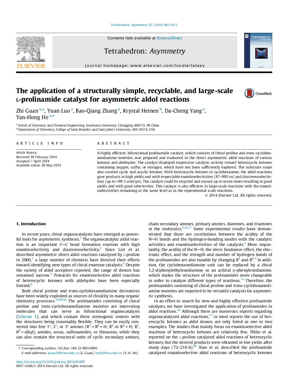 The application of a structurally simple, recyclable, and large-scale l-prolinamide catalyst for asymmetric aldol reactions