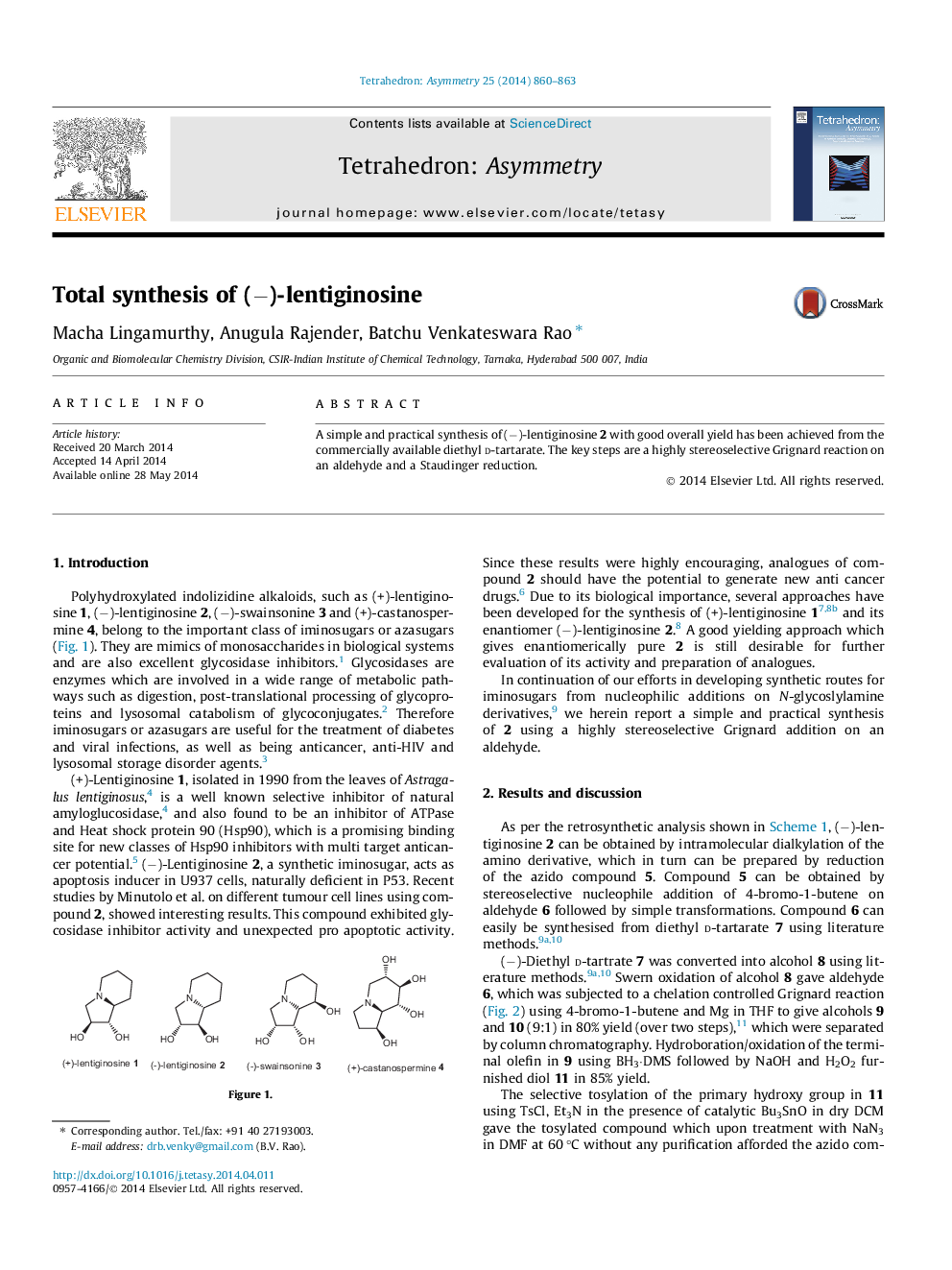 Total synthesis of (−)-lentiginosine