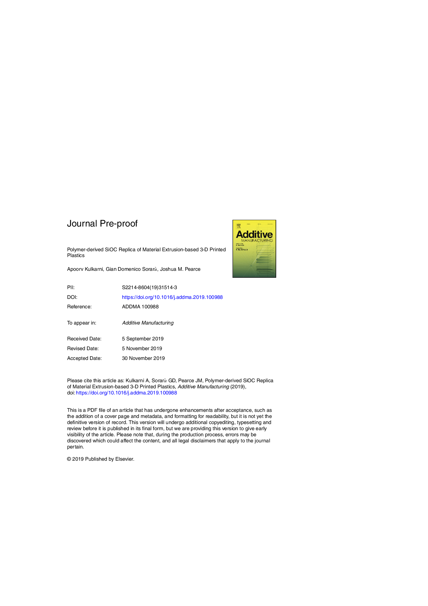 Polymer-derived SiOC replica of material extrusion-based 3-D printed plastics