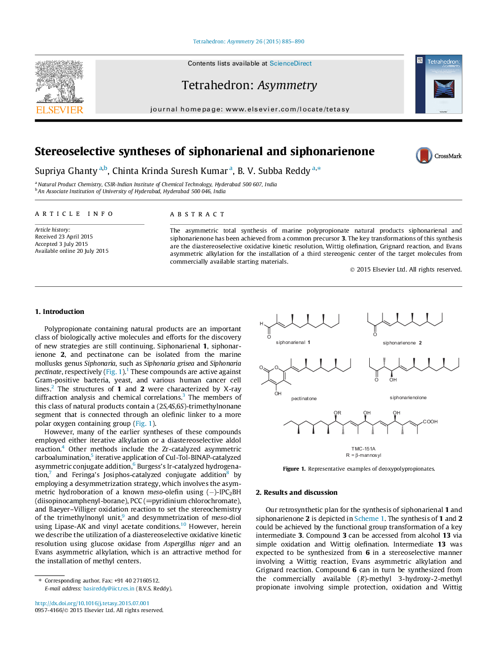 عکس صفحه اول مقاله: Stereoselective syntheses of siphonarienal and siphonarienone Stereoselective syntheses of siphonarienal and siphonarienone