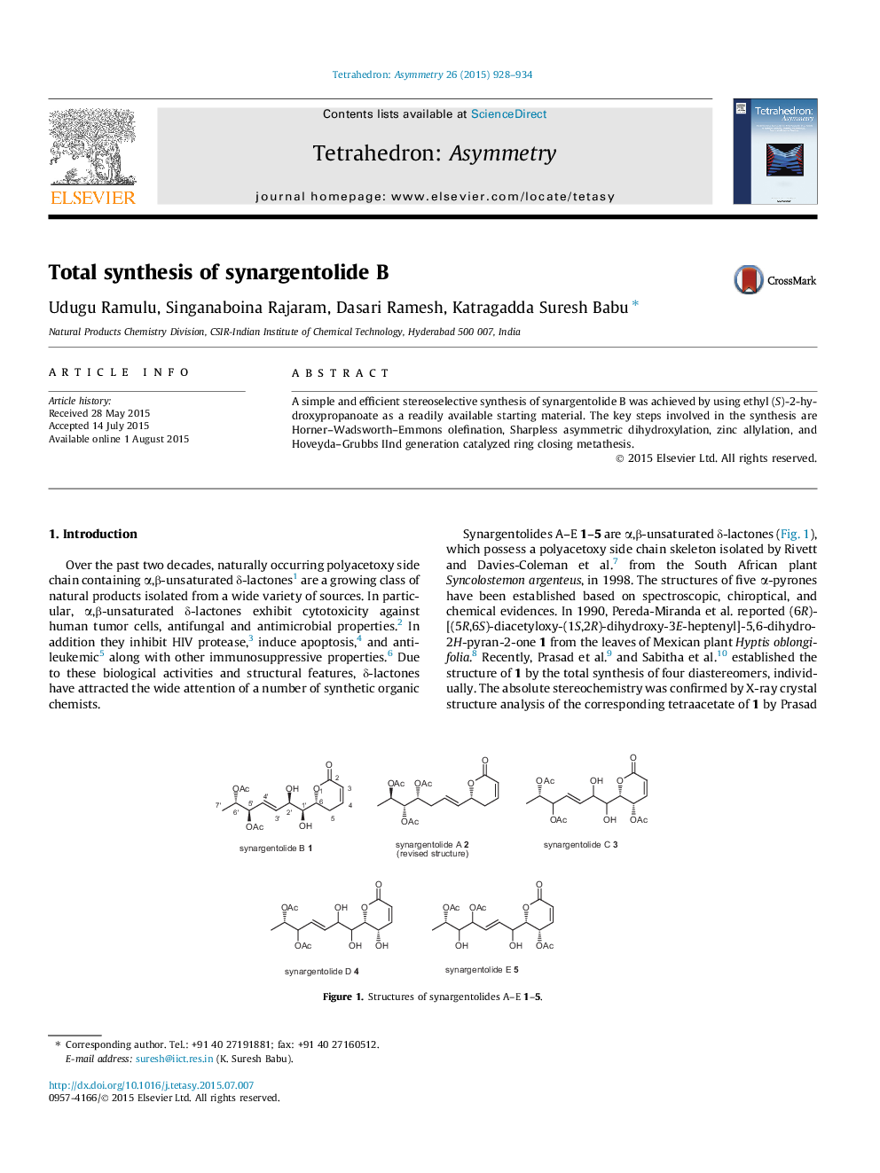 عکس صفحه اول مقاله: Total synthesis of synargentolide B Total synthesis of synargentolide B