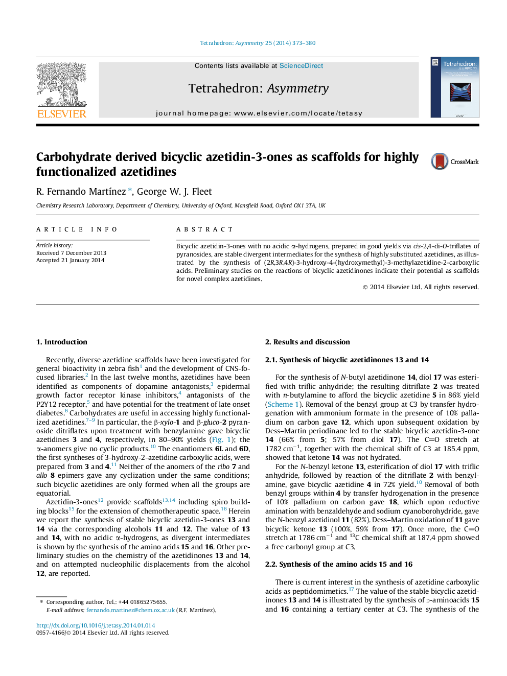 Carbohydrate derived bicyclic azetidin-3-ones as scaffolds for highly functionalized azetidines