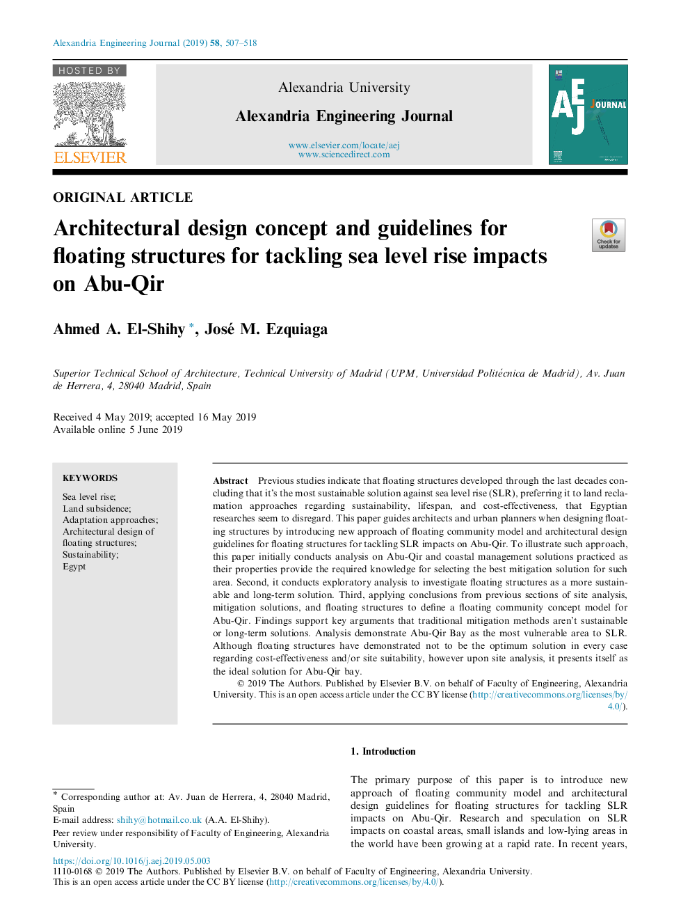 Architectural design concept and guidelines for floating structures for tackling sea level rise impacts on Abu-Qir