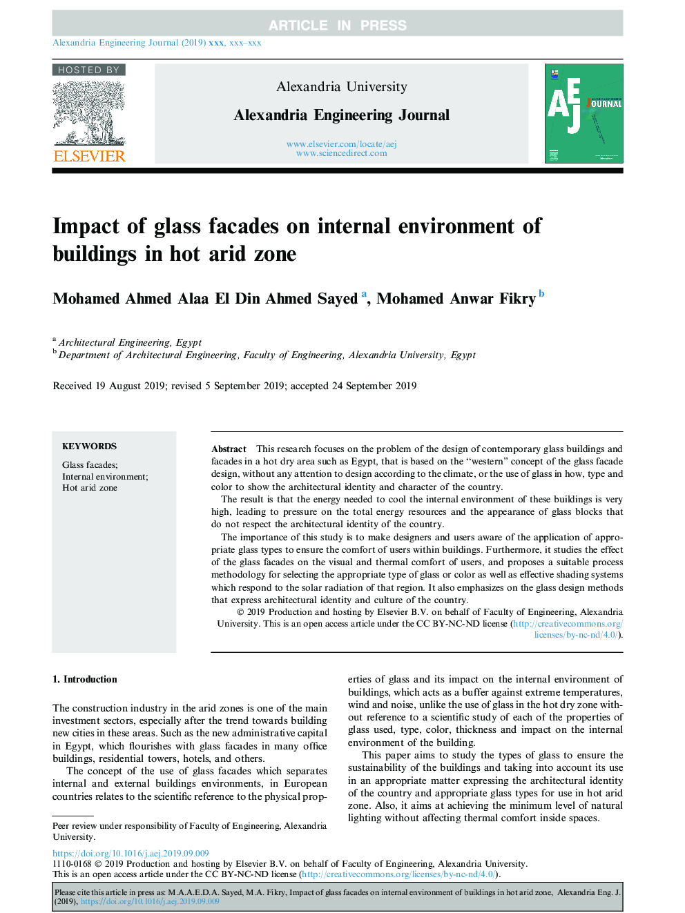 Impact of glass facades on internal environment of buildings in hot arid zone