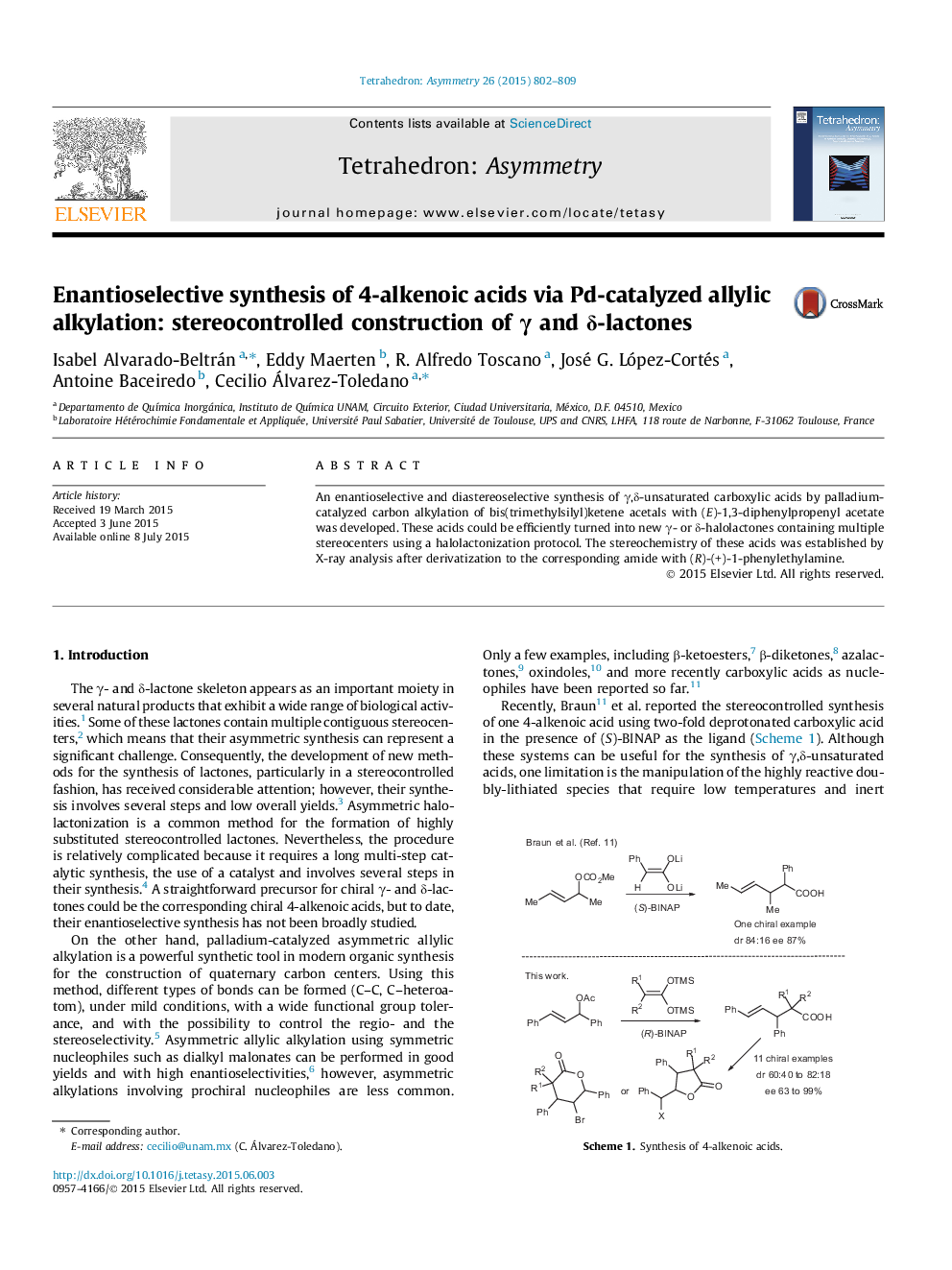 Enantioselective synthesis of 4-alkenoic acids via Pd-catalyzed allylic alkylation: stereocontrolled construction of γ and δ-lactones