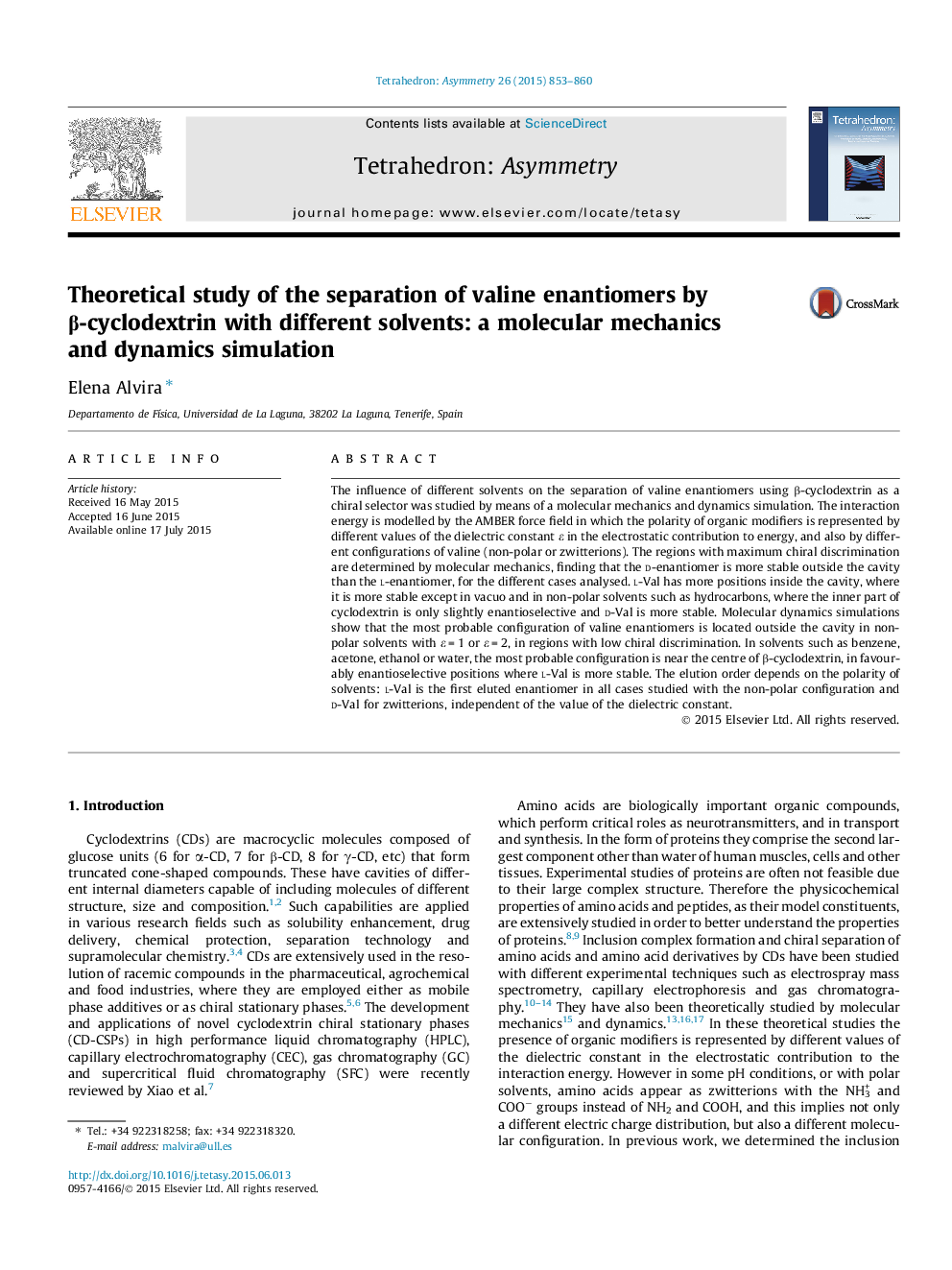 Theoretical study of the separation of valine enantiomers by β-cyclodextrin with different solvents: a molecular mechanics and dynamics simulation