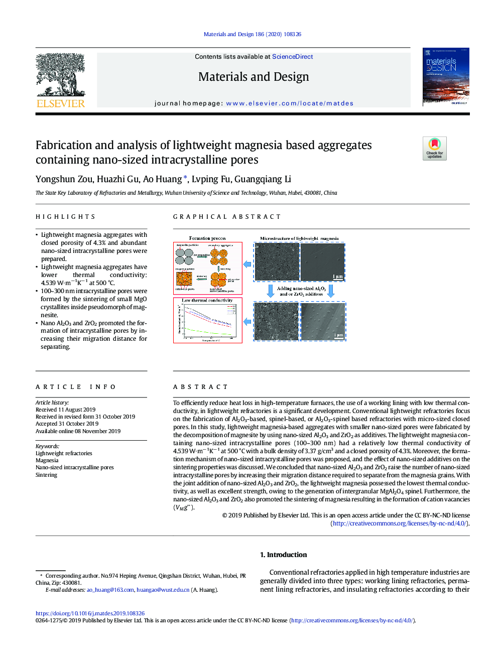 Fabrication and analysis of lightweight magnesia based aggregates containing nano-sized intracrystalline pores