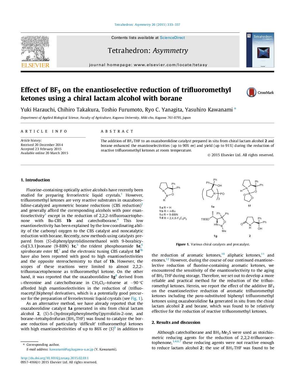 Effect of BF3 on the enantioselective reduction of trifluoromethyl ketones using a chiral lactam alcohol with borane