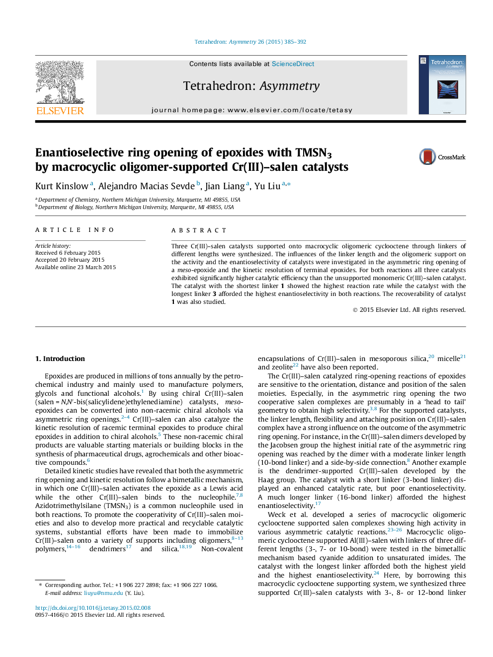 Enantioselective ring opening of epoxides with TMSN3 by macrocyclic oligomer-supported Cr(III)–salen catalysts