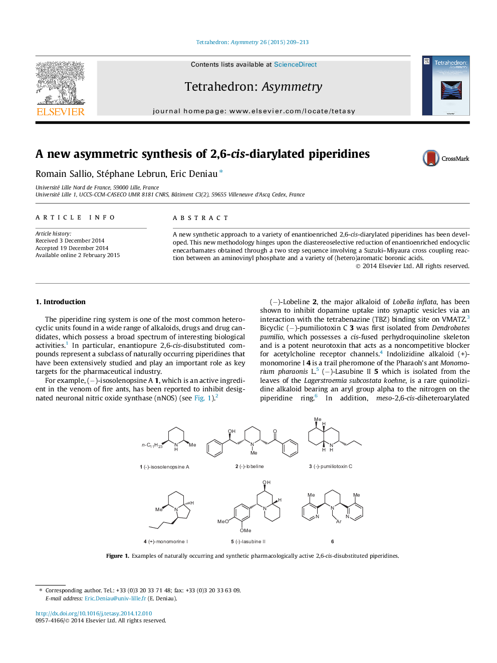 A new asymmetric synthesis of 2,6-cis-diarylated piperidines