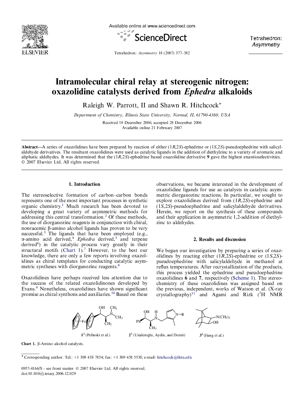 Intramolecular chiral relay at stereogenic nitrogen: oxazolidine catalysts derived from Ephedra alkaloids