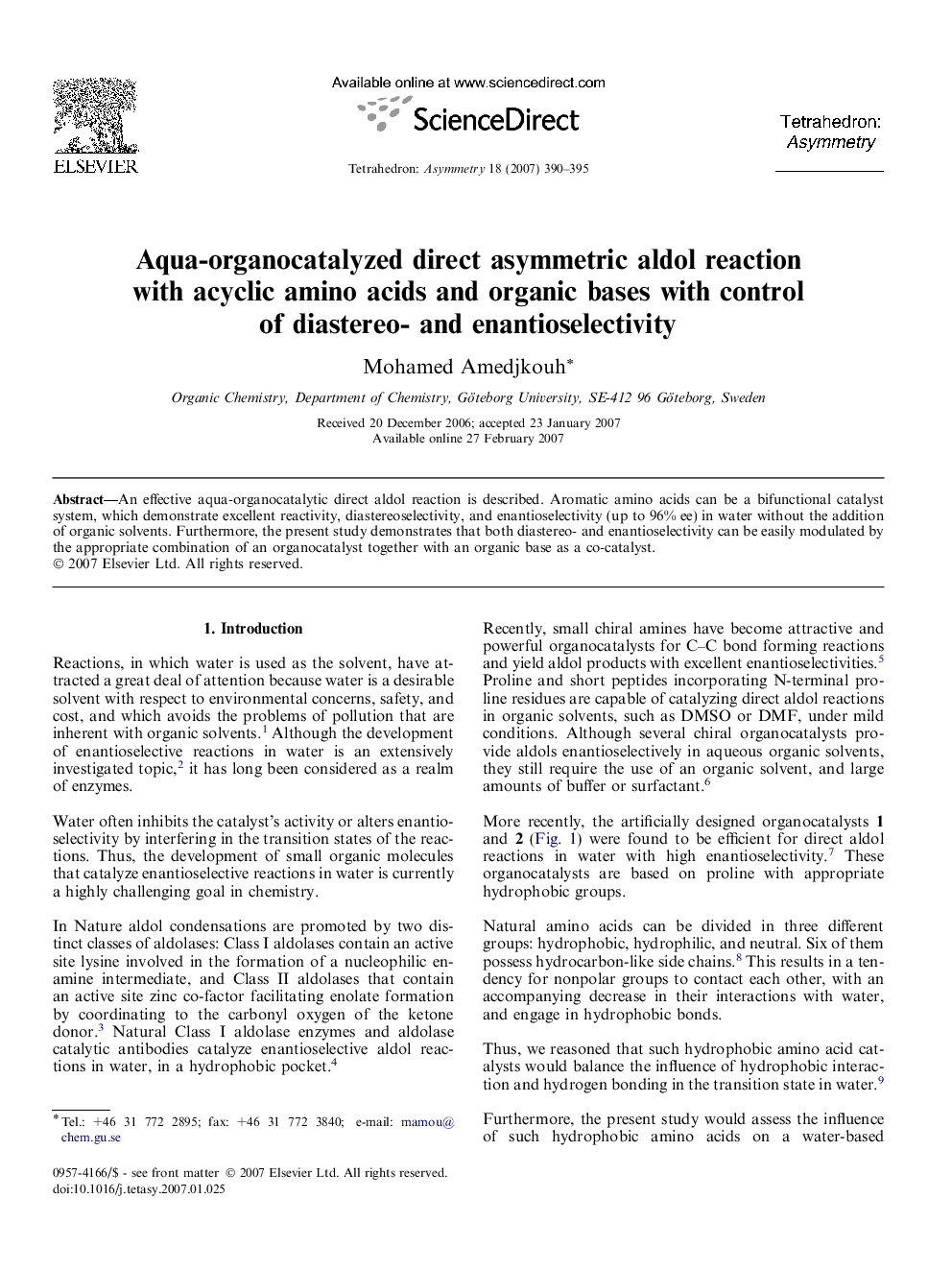 Aqua-organocatalyzed direct asymmetric aldol reaction with acyclic amino acids and organic bases with control of diastereo- and enantioselectivity