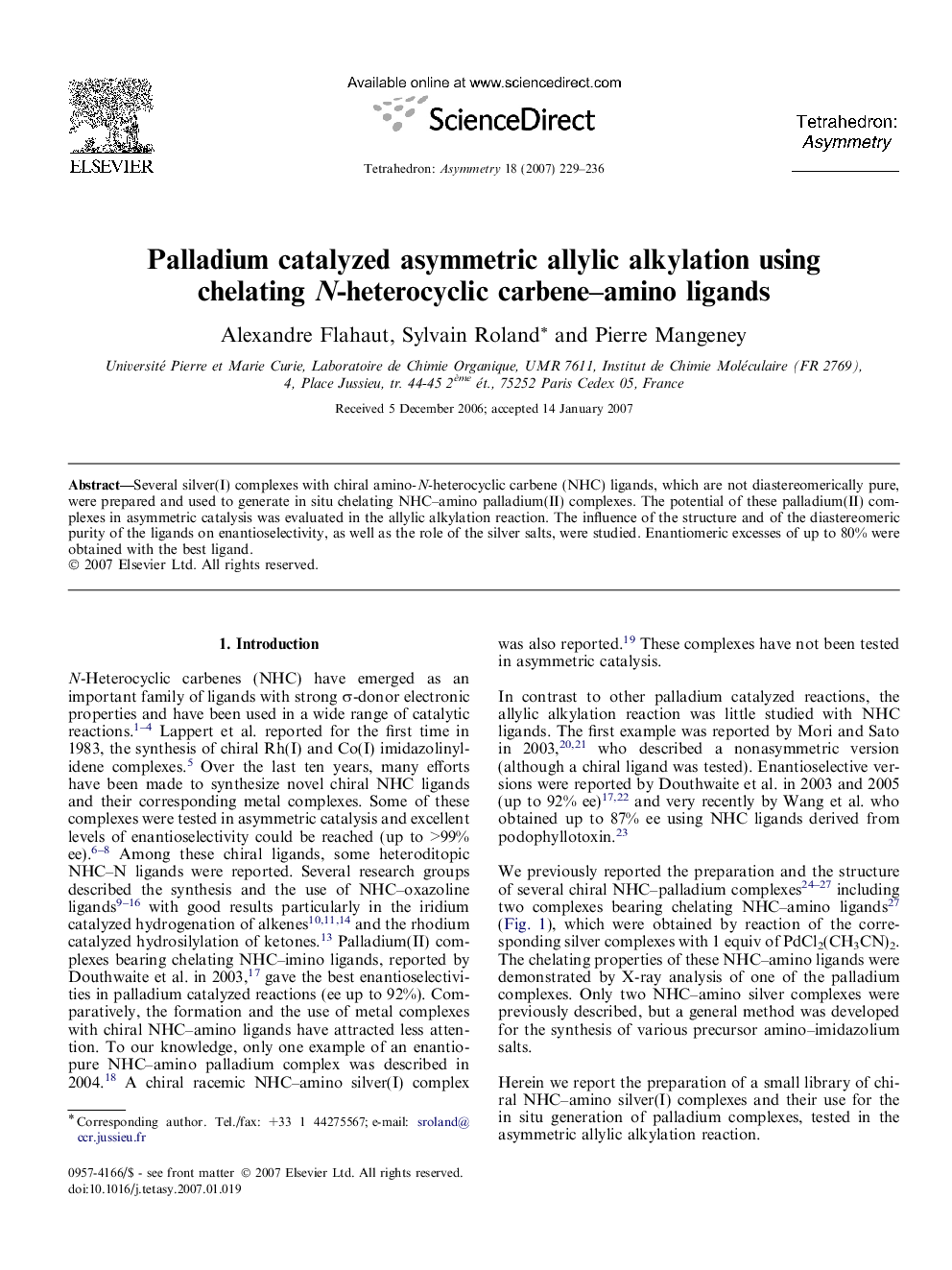 Palladium catalyzed asymmetric allylic alkylation using chelating N-heterocyclic carbene–amino ligands