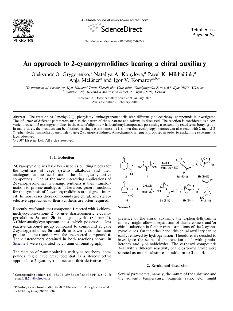 An approach to 2-cyanopyrrolidines bearing a chiral auxiliary