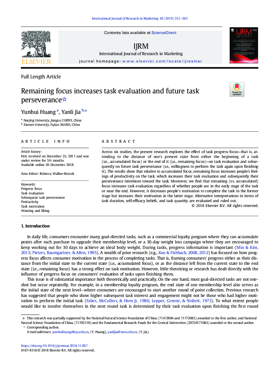 Remaining focus increases task evaluation and future task perseverance