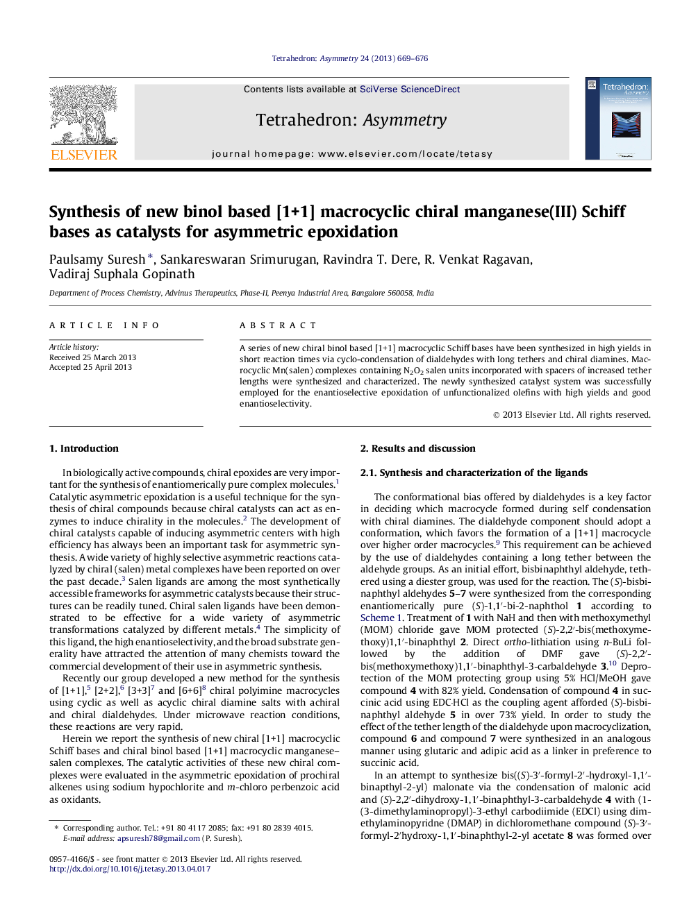 Synthesis of new binol based [1+1] macrocyclic chiral manganese(III) Schiff bases as catalysts for asymmetric epoxidation