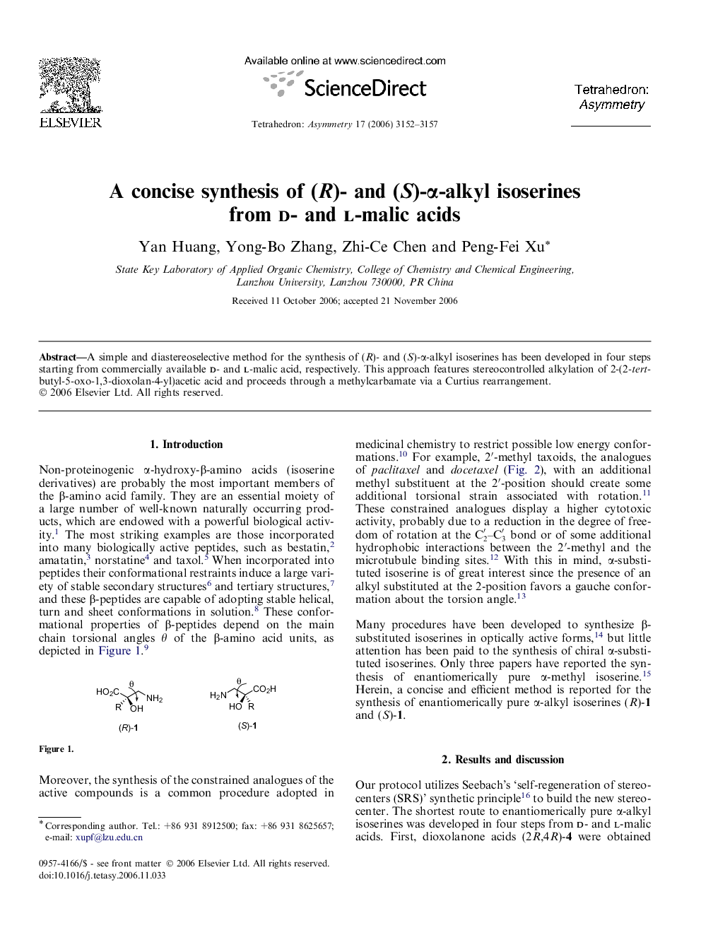 A concise synthesis of (R)- and (S)-α-alkyl isoserines from d- and l-malic acids