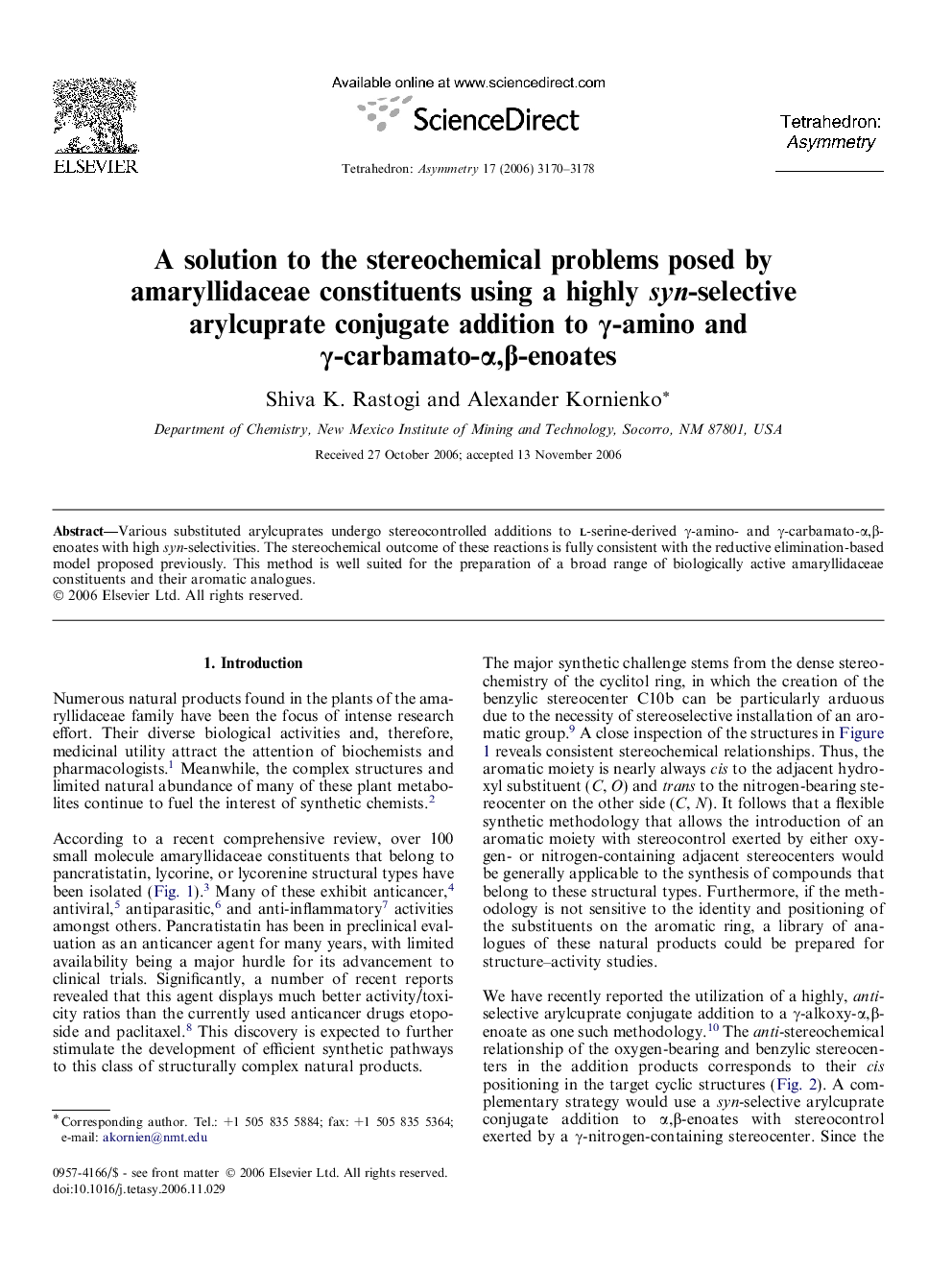 A solution to the stereochemical problems posed by amaryllidaceae constituents using a highly syn-selective arylcuprate conjugate addition to γ-amino and γ-carbamato-α,β-enoates