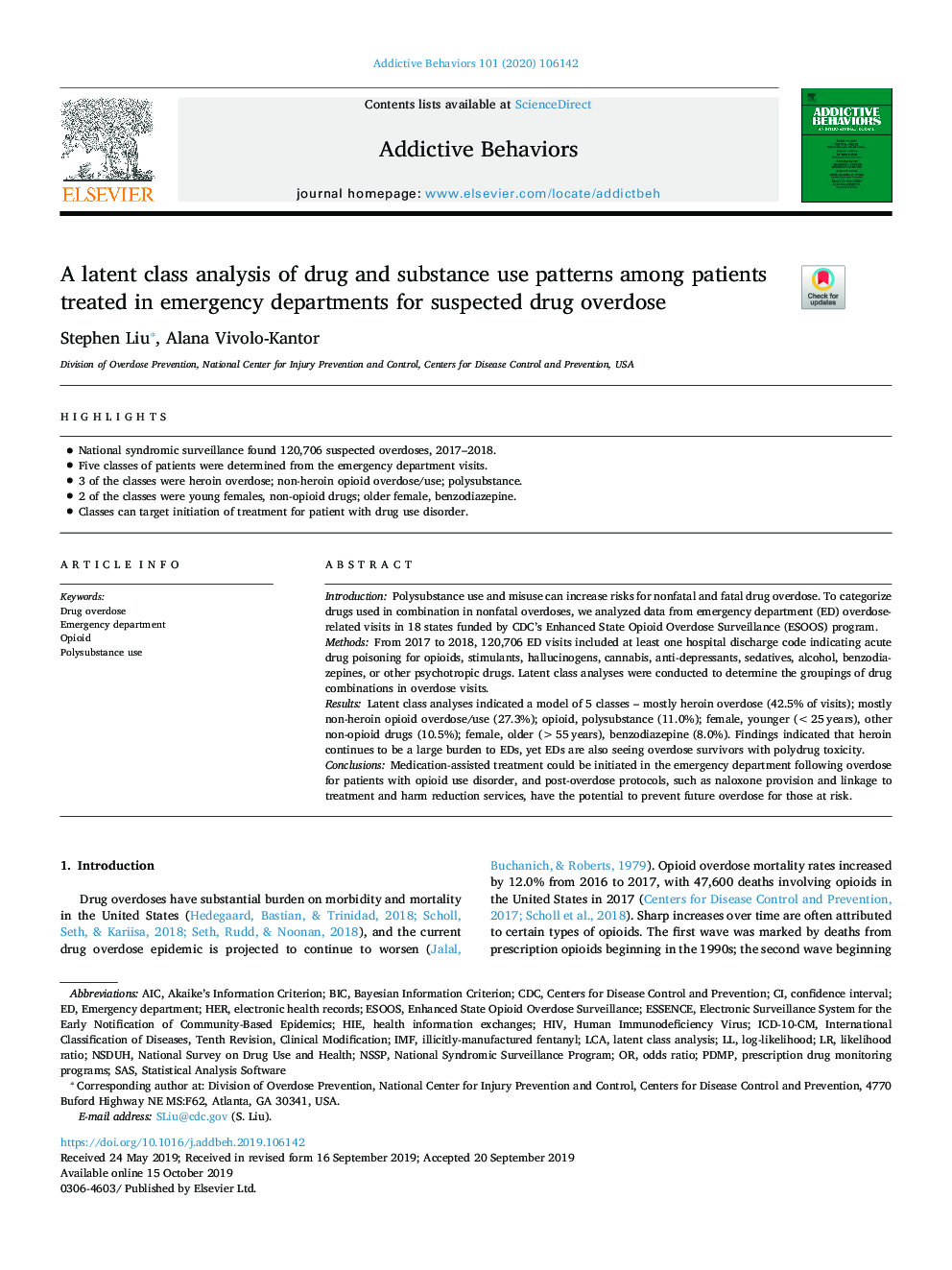 A latent class analysis of drug and substance use patterns among patients treated in emergency departments for suspected drug overdose