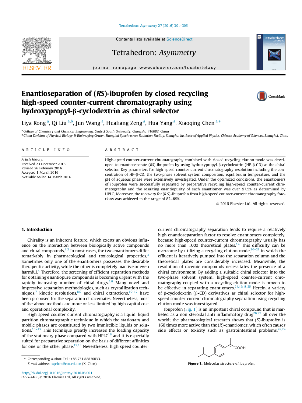 عکس صفحه اول مقاله: Enantioseparation of (RS)-ibuprofen by closed recycling high-speed counter-current chromatography using hydroxypropyl-β-cyclodextrin as chiral selector Enantioseparation of (RS)-ibuprofen by closed recycling high-speed counter-current chromatography using hydroxypropyl-β-cyclodextrin as chiral selector