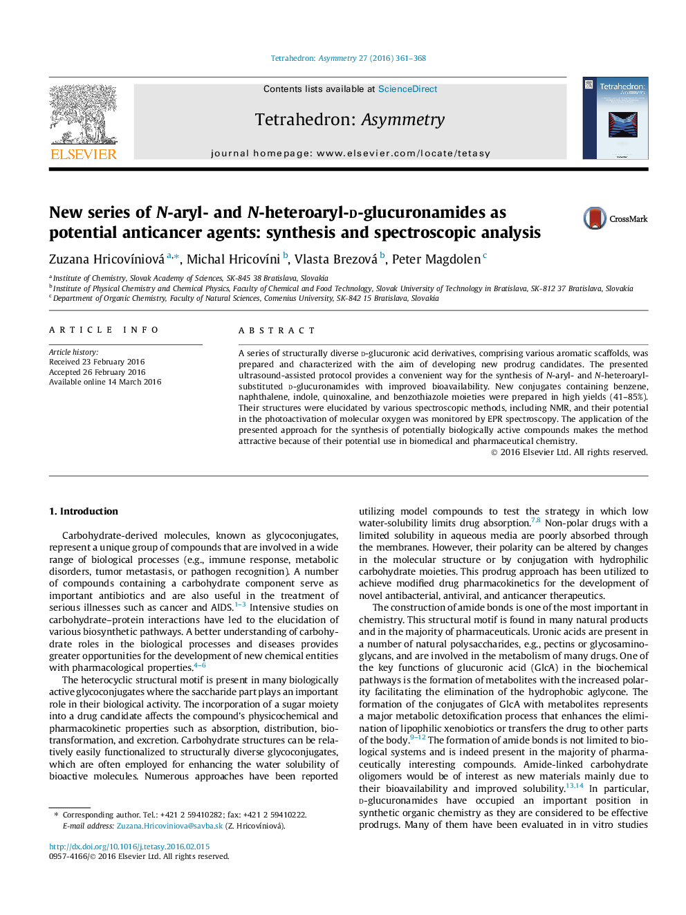 New series of N-aryl- and N-heteroaryl-d-glucuronamides as potential anticancer agents: synthesis and spectroscopic analysis