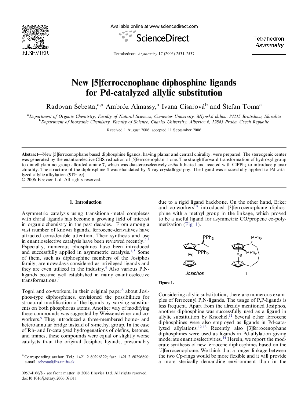 New [5]ferrocenophane diphosphine ligands for Pd-catalyzed allylic substitution
