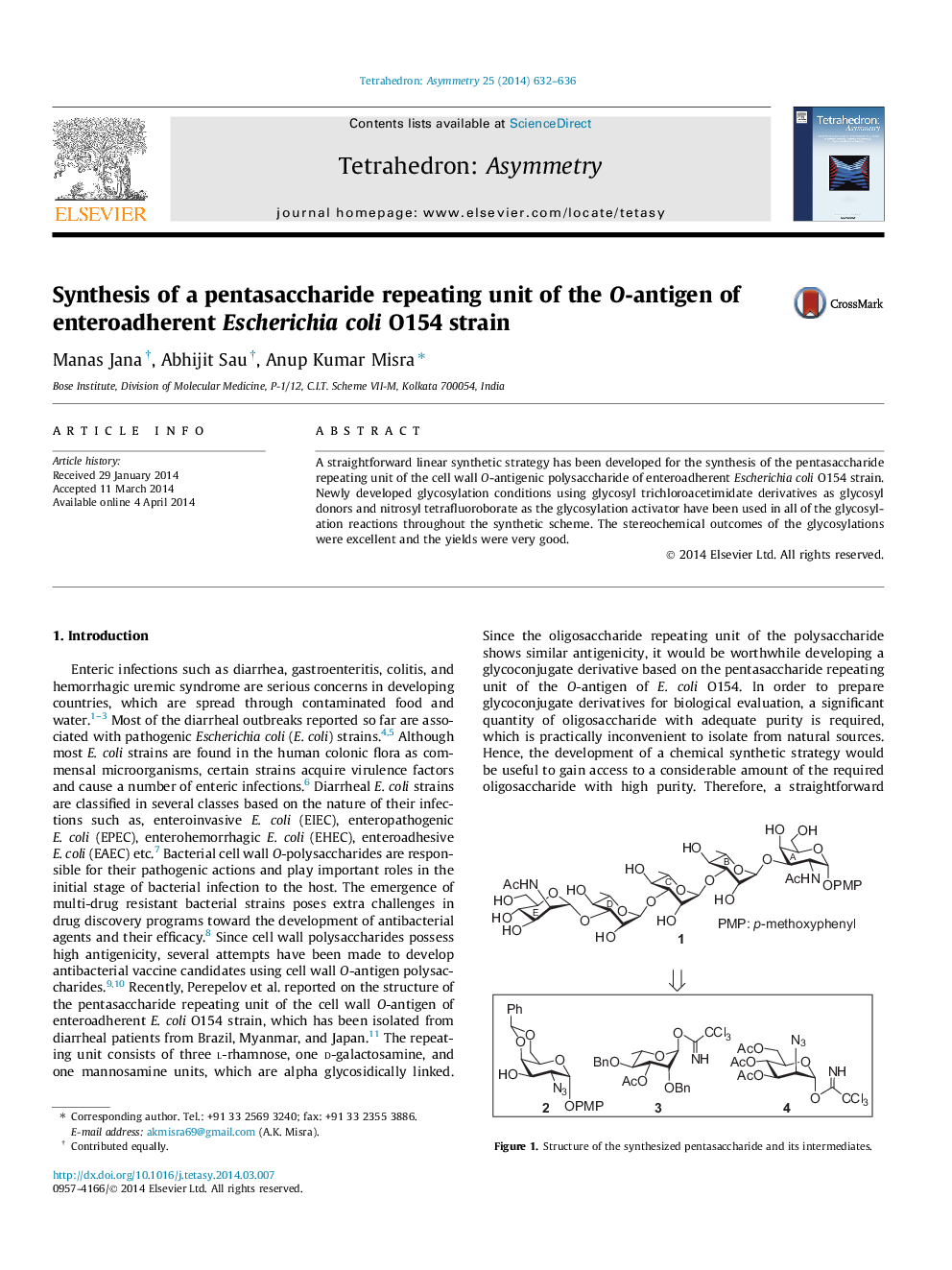 Synthesis of a pentasaccharide repeating unit of the O-antigen of enteroadherent Escherichia coli O154 strain