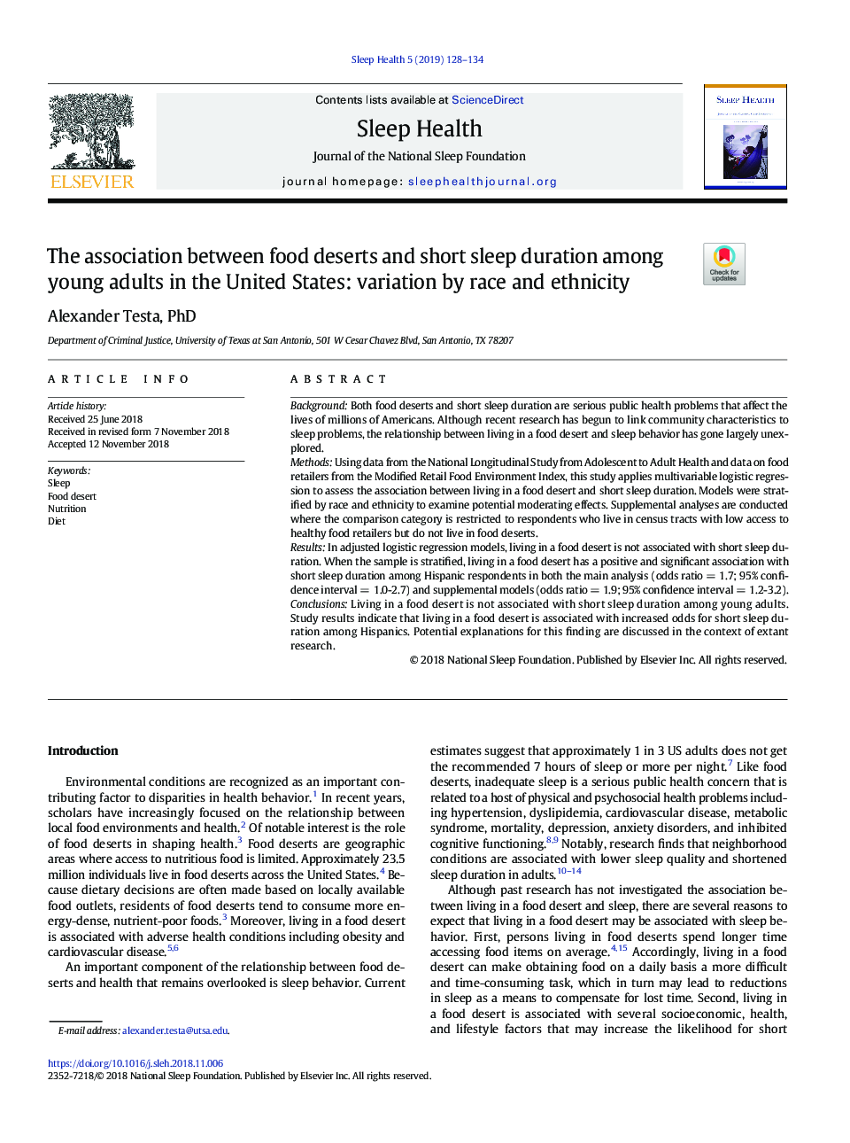 The association between food deserts and short sleep duration among young adults in the United States: variation by race and ethnicity