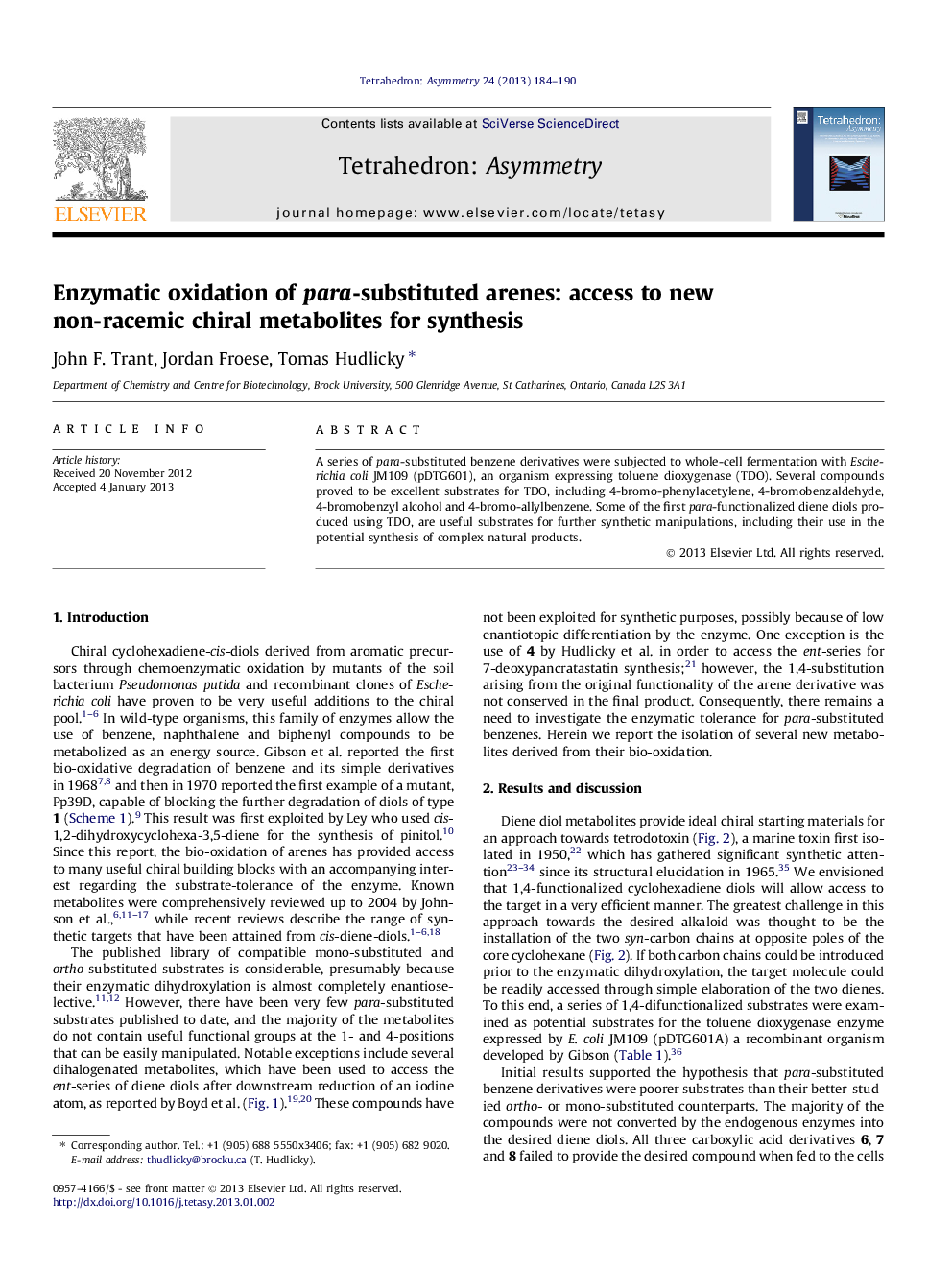 Enzymatic oxidation of para-substituted arenes: access to new non-racemic chiral metabolites for synthesis