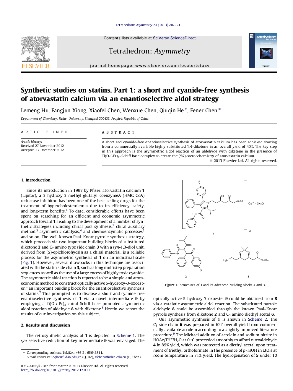 Synthetic studies on statins. Part 1: a short and cyanide-free synthesis of atorvastatin calcium via an enantioselective aldol strategy