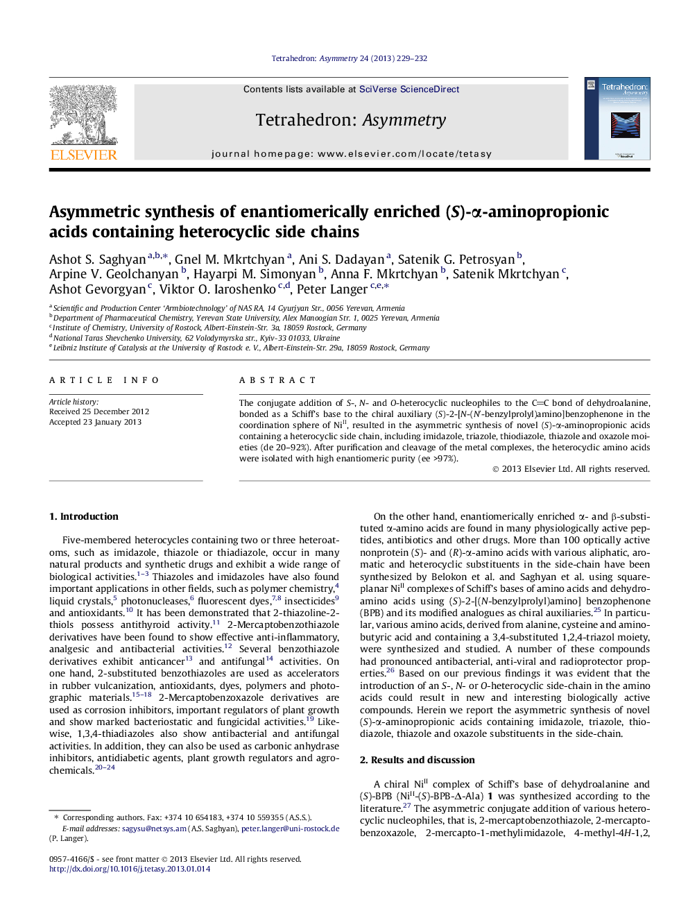 Asymmetric synthesis of enantiomerically enriched (S)-α-aminopropionic acids containing heterocyclic side chains