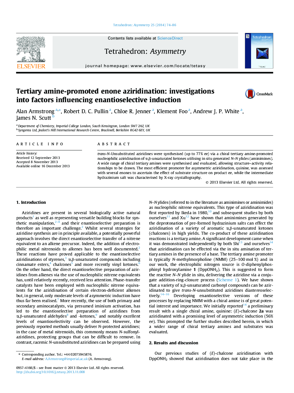 Tertiary amine-promoted enone aziridination: investigations into factors influencing enantioselective induction