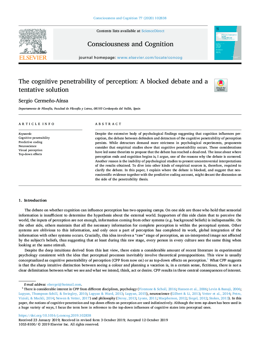 The cognitive penetrability of perception: A blocked debate and a tentative solution