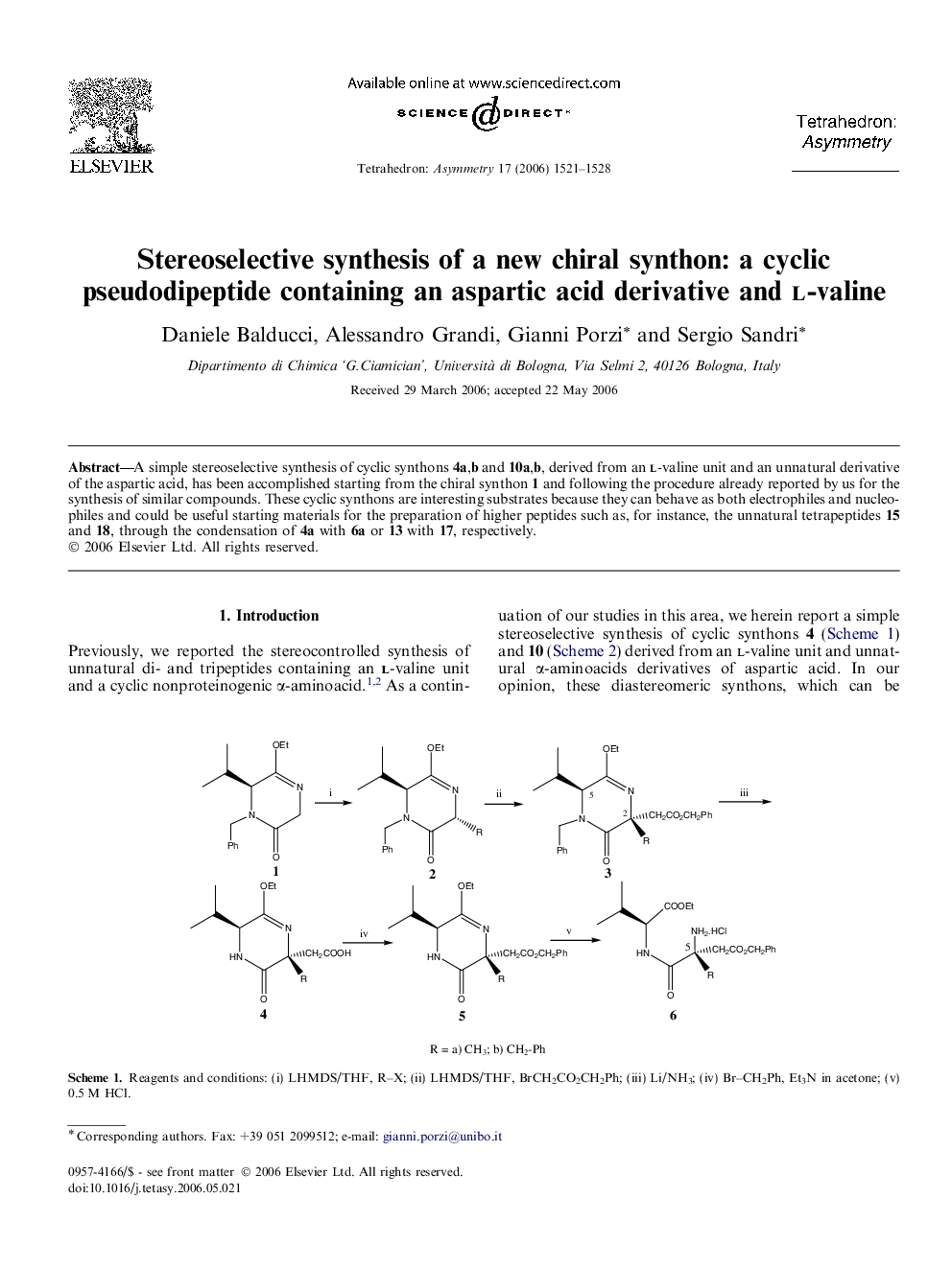Stereoselective synthesis of a new chiral synthon: a cyclic pseudodipeptide containing an aspartic acid derivative and l-valine