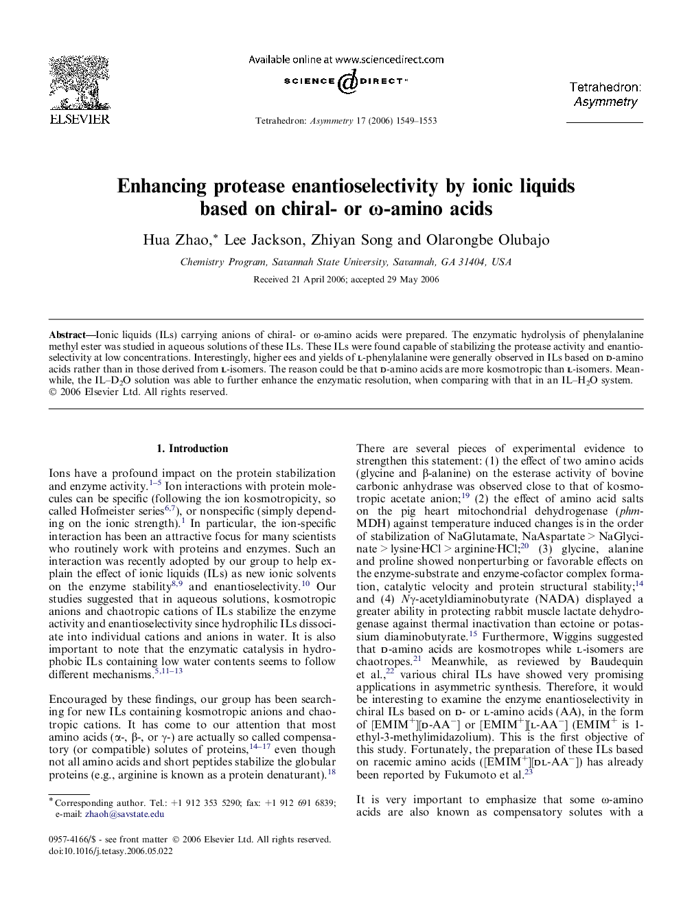 Enhancing protease enantioselectivity by ionic liquids based on chiral- or ω-amino acids