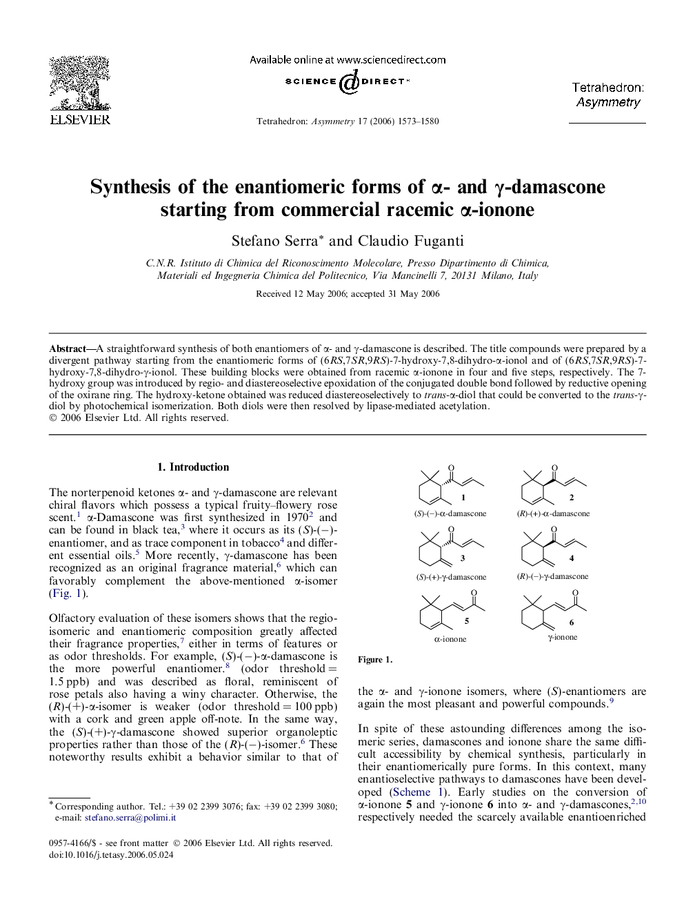 Synthesis of the enantiomeric forms of α- and γ-damascone starting from commercial racemic α-ionone