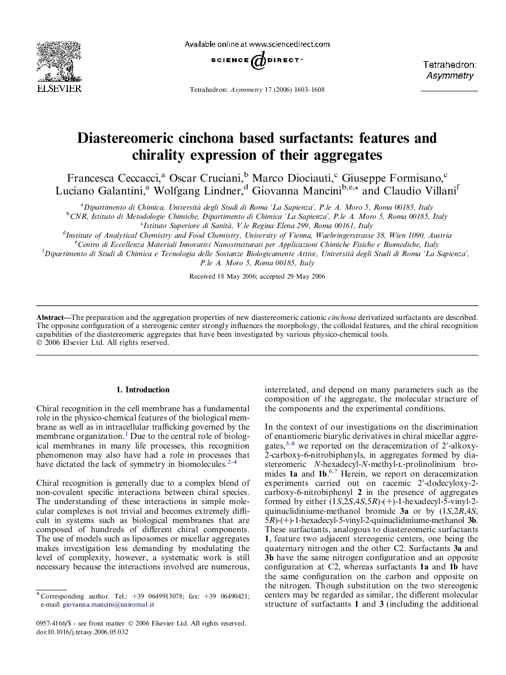 Diastereomeric cinchona based surfactants: features and chirality expression of their aggregates