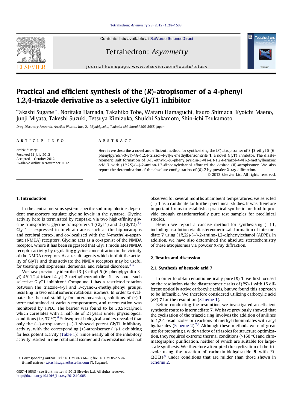Practical and efficient synthesis of the (R)-atropisomer of a 4-phenyl 1,2,4-triazole derivative as a selective GlyT1 inhibitor
