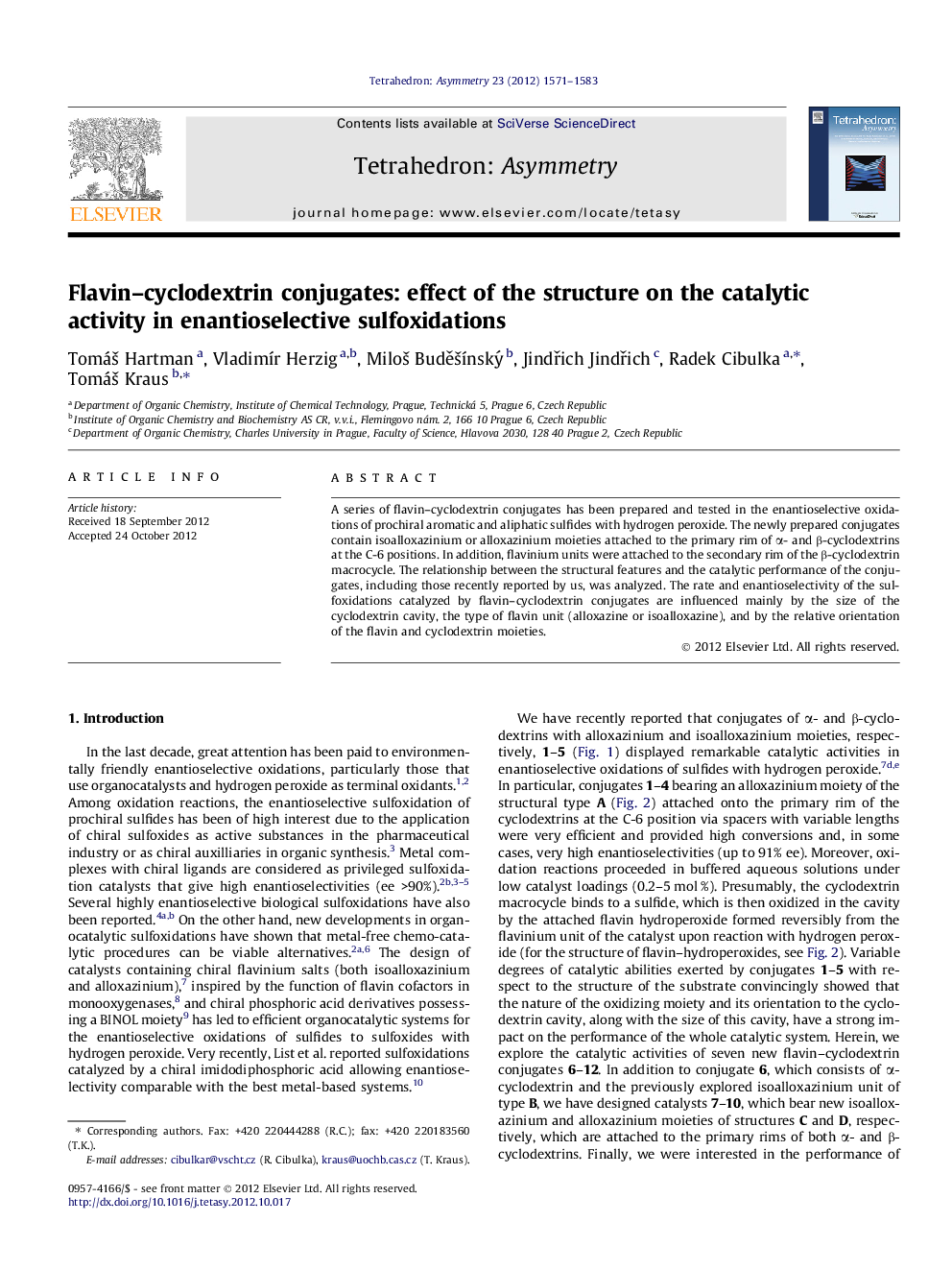 Flavin–cyclodextrin conjugates: effect of the structure on the catalytic activity in enantioselective sulfoxidations