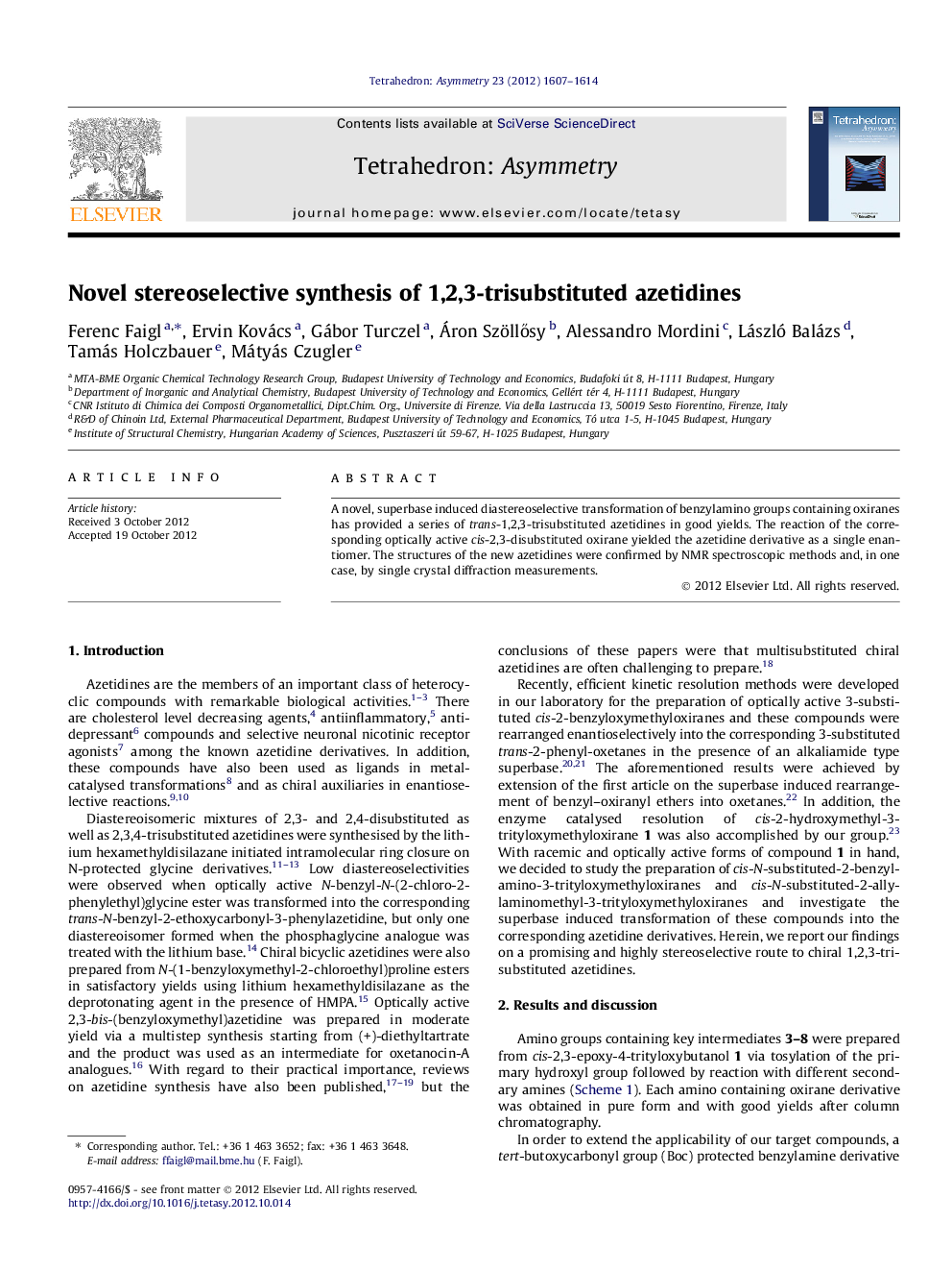Novel stereoselective synthesis of 1,2,3-trisubstituted azetidines