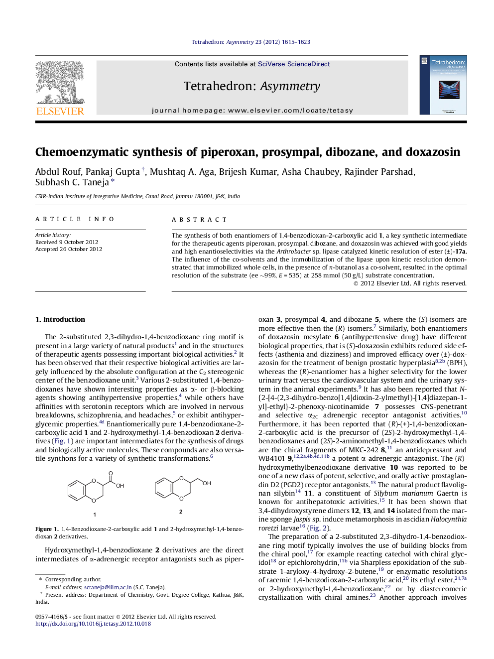Chemoenzymatic synthesis of piperoxan, prosympal, dibozane, and doxazosin
