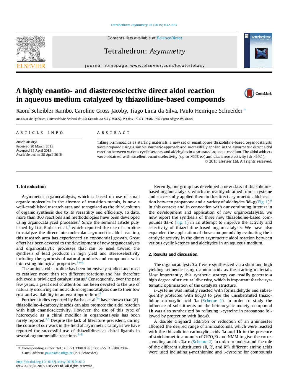 A highly enantio- and diastereoselective direct aldol reaction in aqueous medium catalyzed by thiazolidine-based compounds