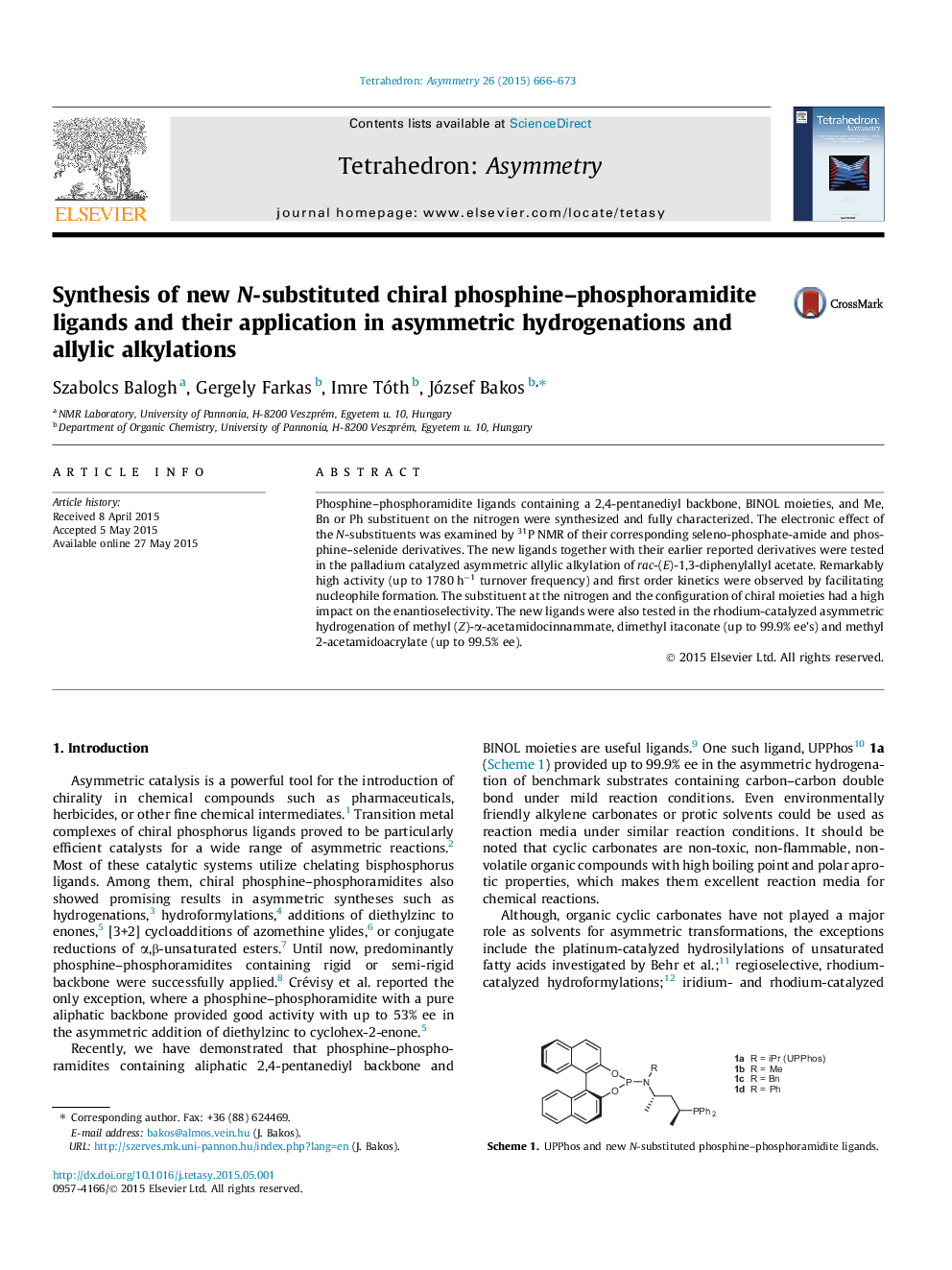 Synthesis of new N-substituted chiral phosphine–phosphoramidite ligands and their application in asymmetric hydrogenations and allylic alkylations