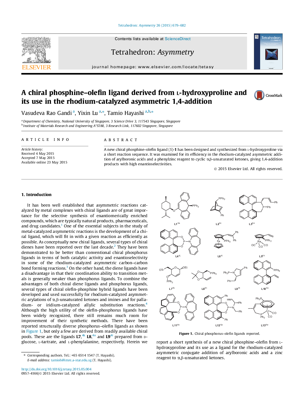 A chiral phosphine–olefin ligand derived from l-hydroxyproline and its use in the rhodium-catalyzed asymmetric 1,4-addition