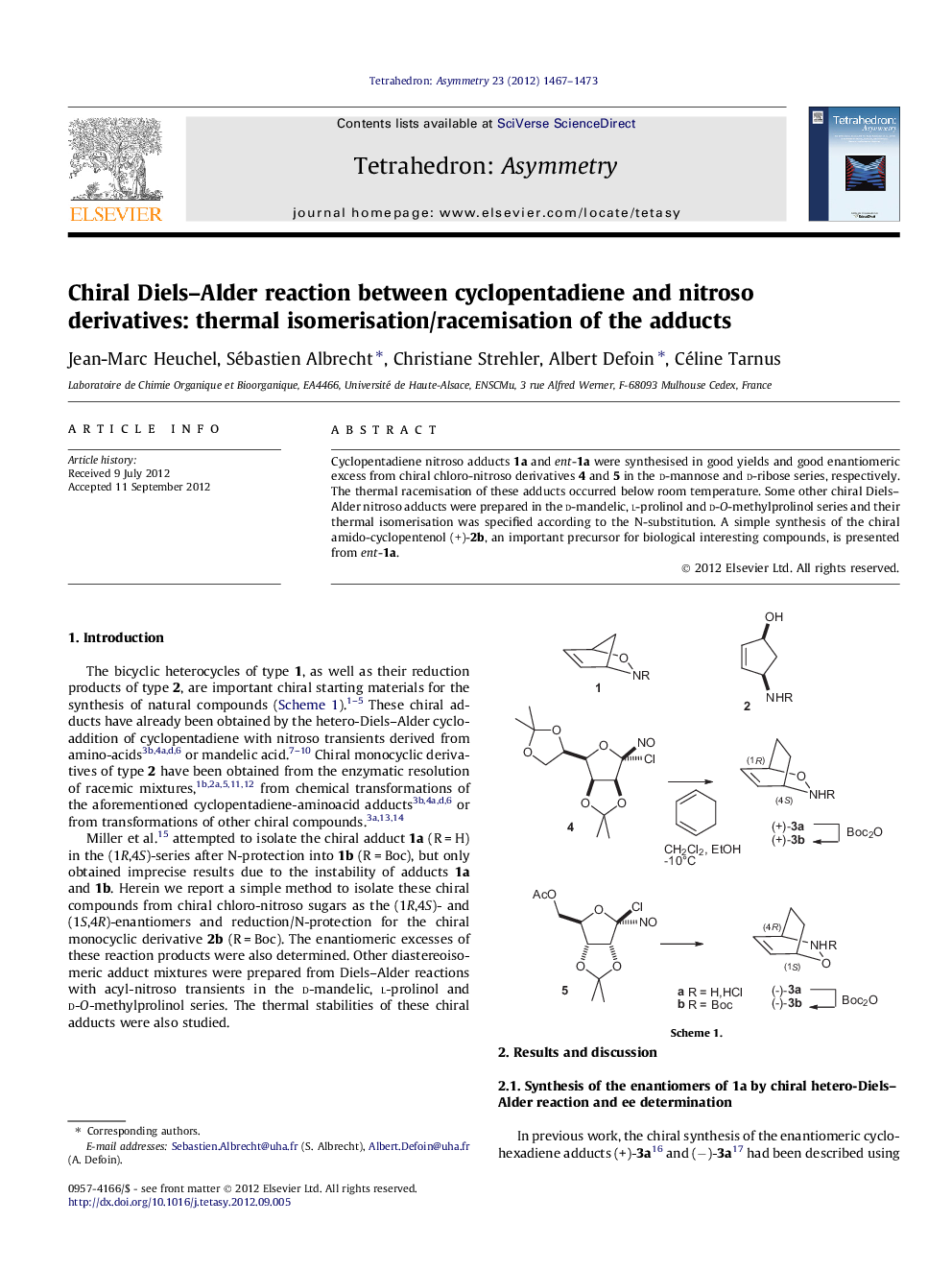 Chiral Diels–Alder reaction between cyclopentadiene and nitroso derivatives: thermal isomerisation/racemisation of the adducts