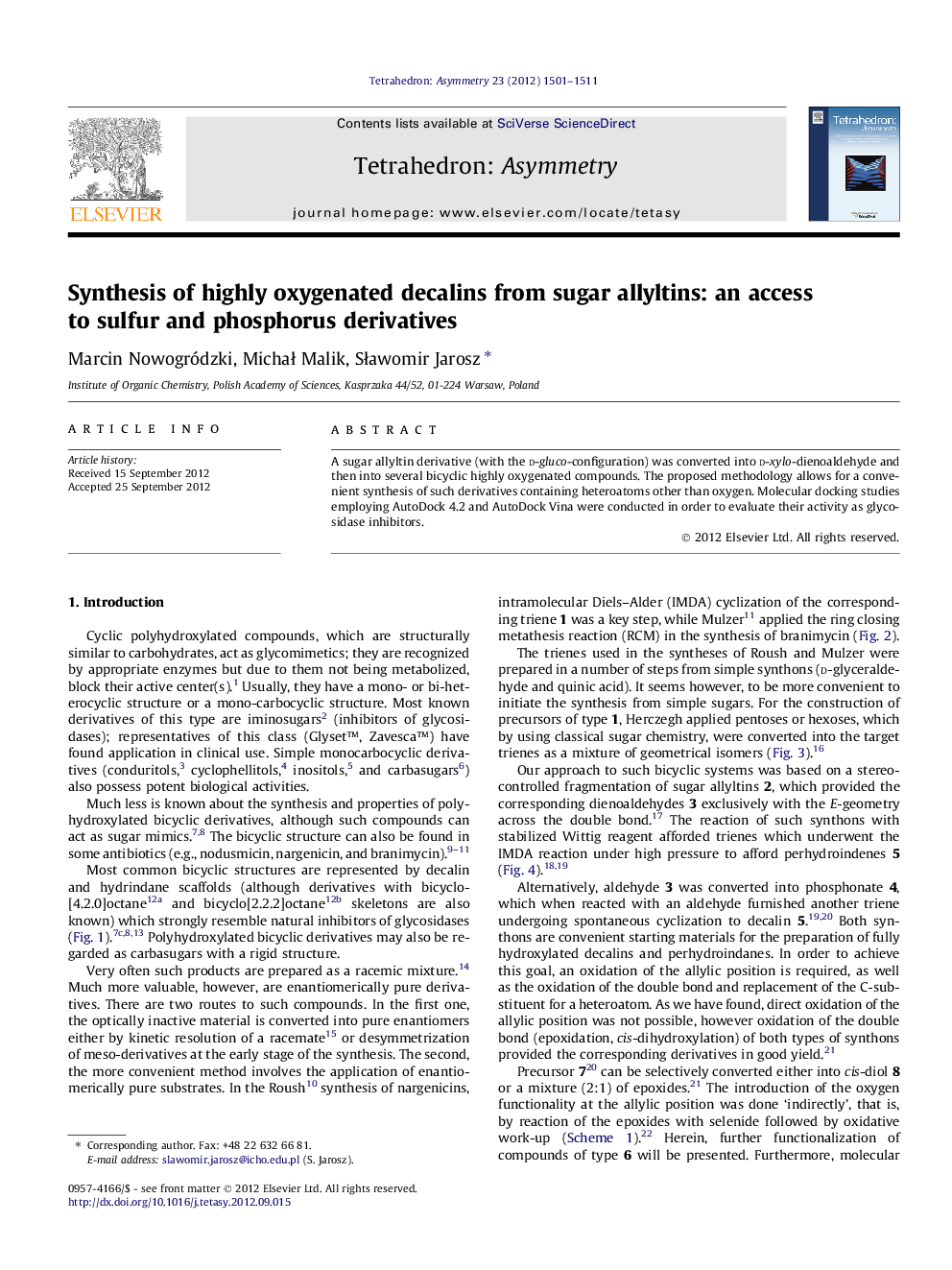 عکس صفحه اول مقاله: Synthesis of highly oxygenated decalins from sugar allyltins: an access to sulfur and phosphorus derivatives Synthesis of highly oxygenated decalins from sugar allyltins: an access to sulfur and phosphorus derivatives